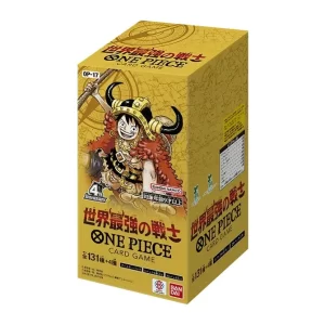 ONE PIECE Card Game: The World's Strongest Warriors Booster Box (OP-17) Japanese Factory-Sealed Case Short Product Description Secure the ONE PIECE Card Game: The World's Strongest Warriors Booster Box (OP-17) Japanese Factory-Sealed Case for one of the most anticipated anniversary releases in the ONE PIECE Card Game. Celebrating the game's fourth anniversary and moving toward the legendary Elbaf storyline, OP-17 brings back iconic characters and redesigned Leaders alongside powerful new cards and premium rarities. A sealed case contains 12 factory-sealed Booster Boxes, with each box containing 24 Japanese Booster Packs and each pack containing 6 cards.
